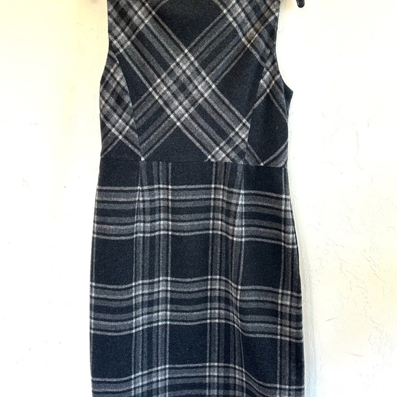 Lands' End Black & Gray Plaid Wool Classic Chic Jumper Midi Dress Sz 10 - Picture 6 of 10